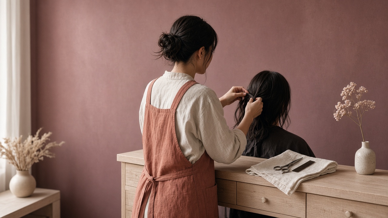A stylist sectioning hair in a quiet salon